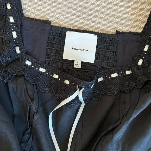 Reformation Haisley Cotton Lace Top Blouse Sz4 Black Long Sleeves - Picture 7 of 9